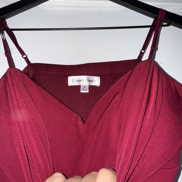 Emerald Sundae Elegant Burgundy Draped Mini Dress - Picture 3 of 5